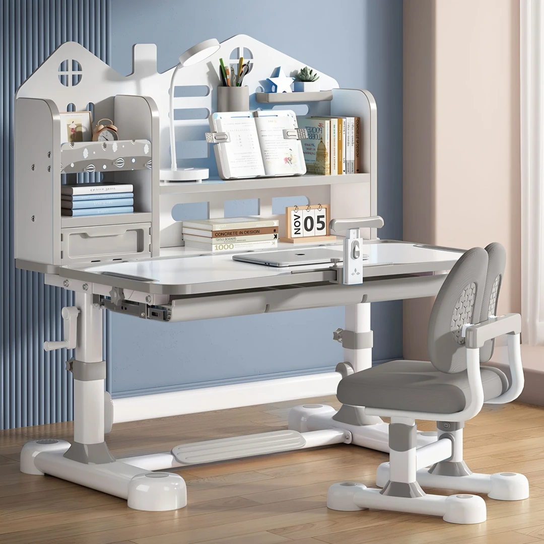 【工厂直销】书桌手摇升降实木芯桌椅书架小学生简约书桌儿童学习桌