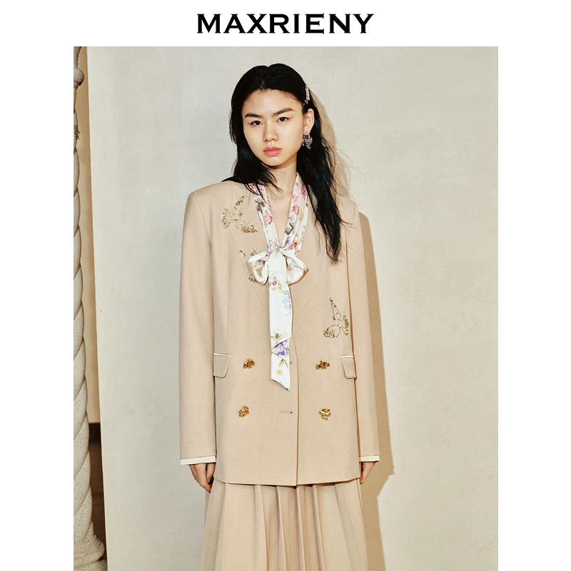 【商场同款新品-宫廷飞鸽】MAXRIENY宫廷飞鸽奢华西装刺绣开叉外套