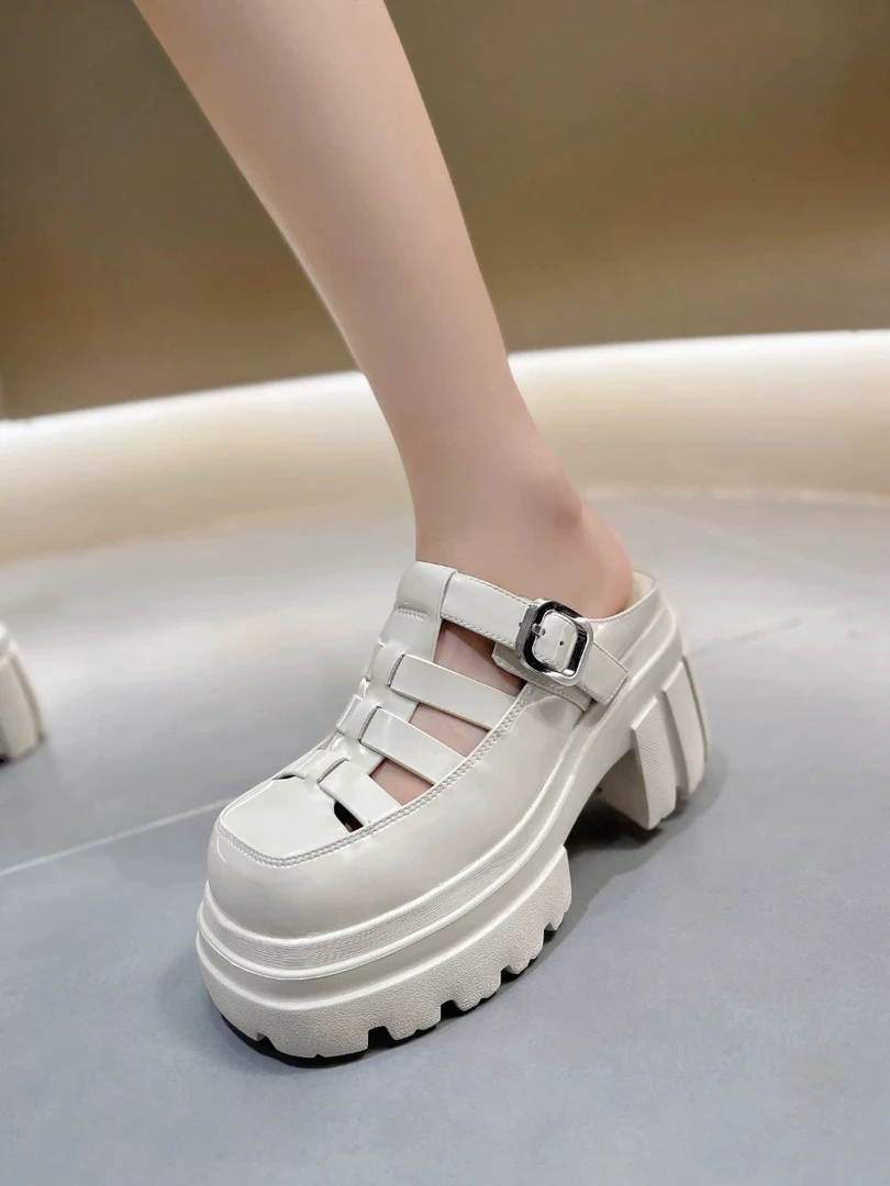 日常百搭防水台休闲风包头半拖英伦包头拖时尚透气