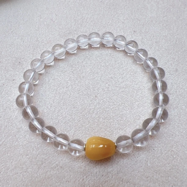 纯天然白水晶配蜜蜡手串6mm