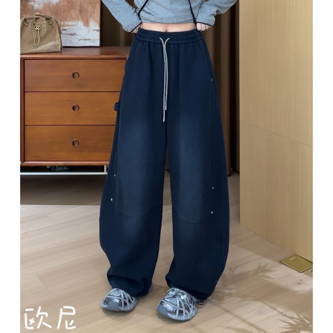 欧尼私服 2025早秋新款松紧腰抽绳柳钉休闲百搭卫裤2509C5293