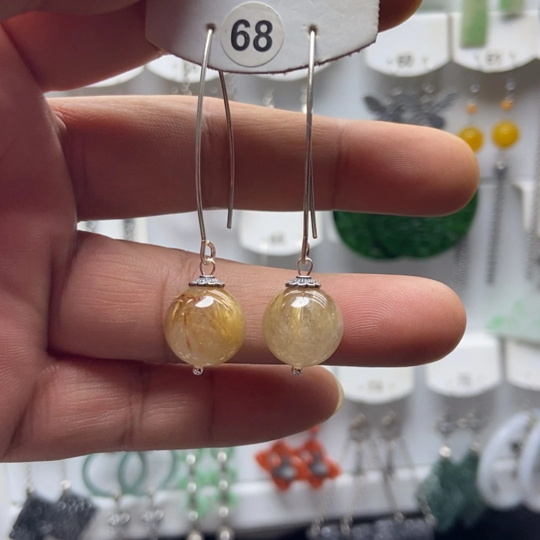 发晶耳饰银S925镶嵌品质珠宝