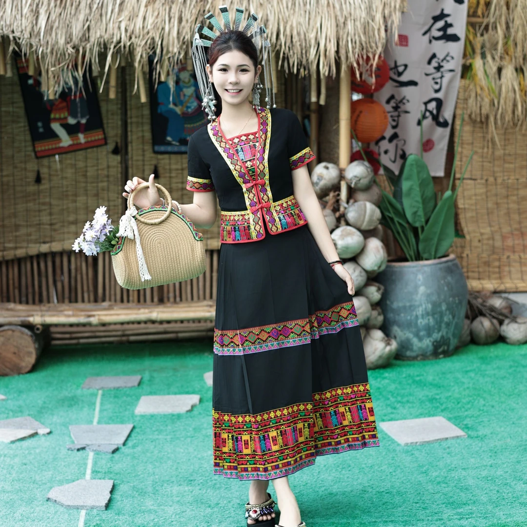 海南少数民族特色服装姐妹聚会/舞台表演演出服/马面裙两件套装