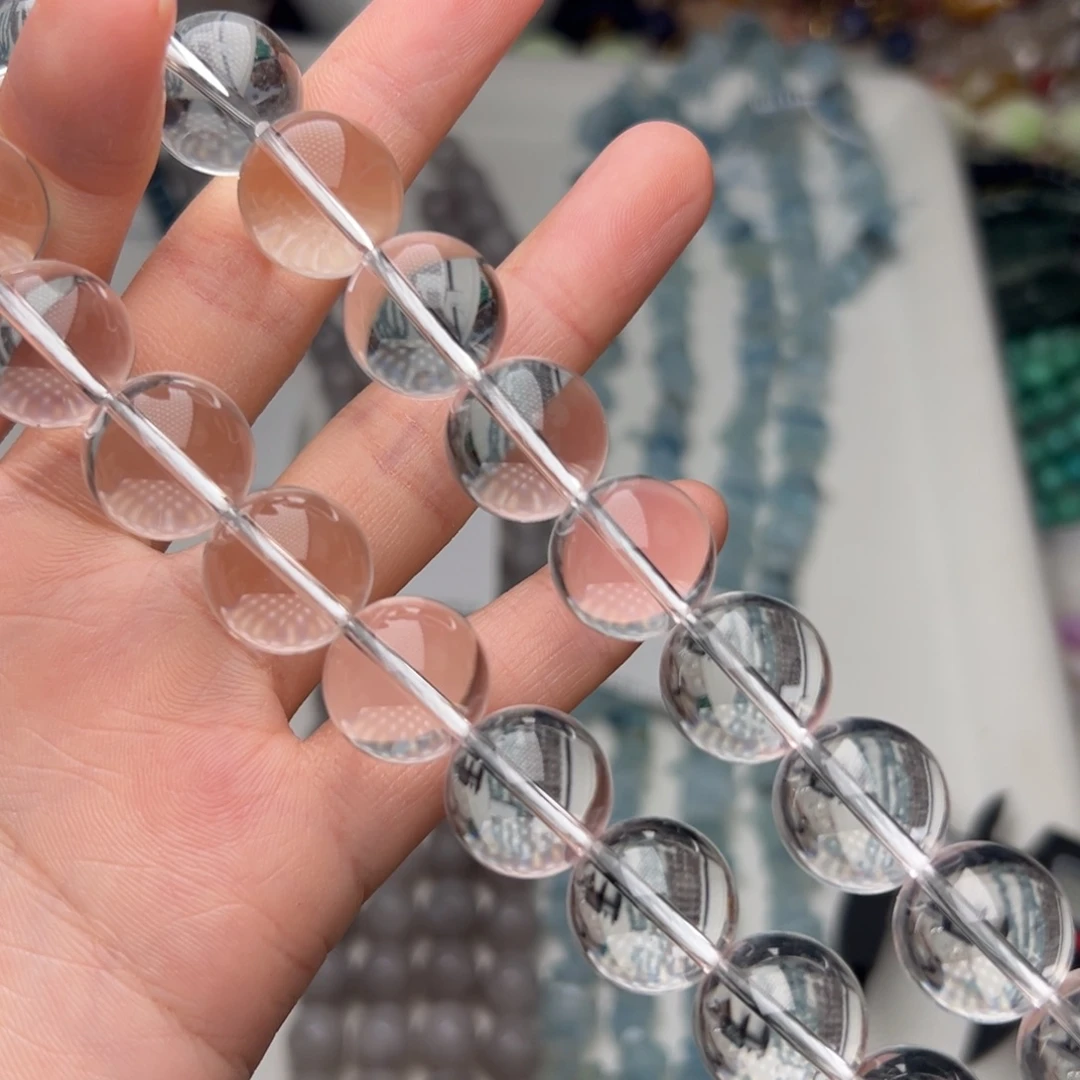 玛瑙/玉髓合金珠宝半成品W107。15.6mm白水晶圆珠一条