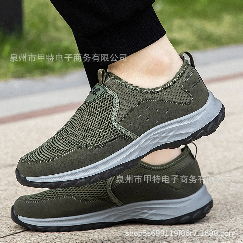 跨境夏季男士网面透气健步鞋老人鞋外贸轻便懒人鞋单鞋女鞋妈妈鞋