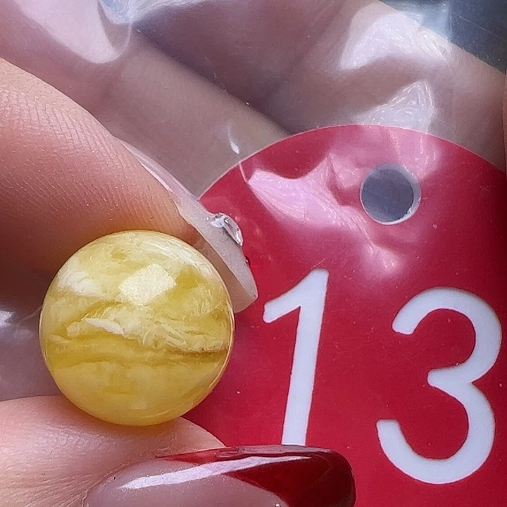 蜜蜡未镶嵌珠宝奇石微瑕13mm金瓷白圆珠