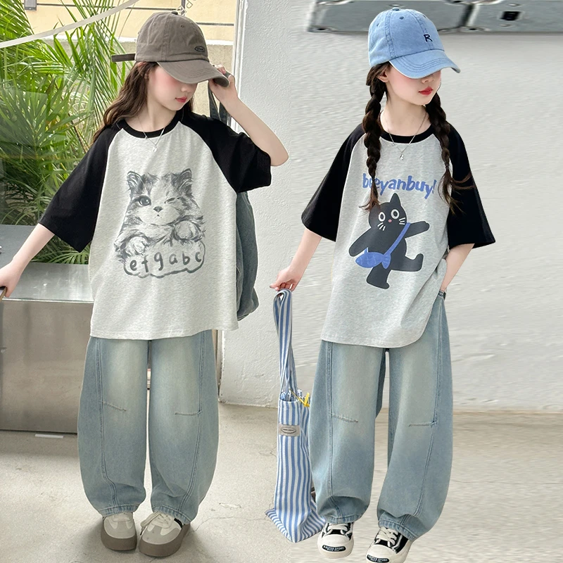 女童夏季套装2025新款6-12岁15岁中大童装休闲洋气时尚小女孩衣服