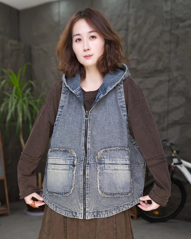 【秋季牛仔马甲】女装百搭2025新款无袖牛仔衣大码复古马夹