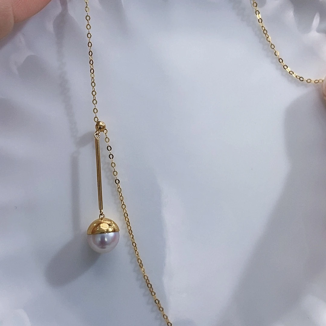 18K金镶嵌海水珍珠日本原装akoya天女吊坠9m m