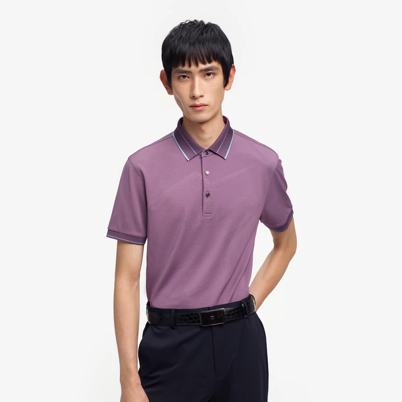 【冰感进口桑蚕丝】劲霸男装夏季新商务翻领短袖高档T恤|BTKE2387