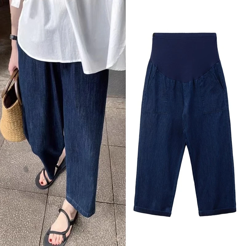 孕妇裤春夏季薄款外穿大码宽松显瘦阔腿裤小个子九分直筒休闲裤子