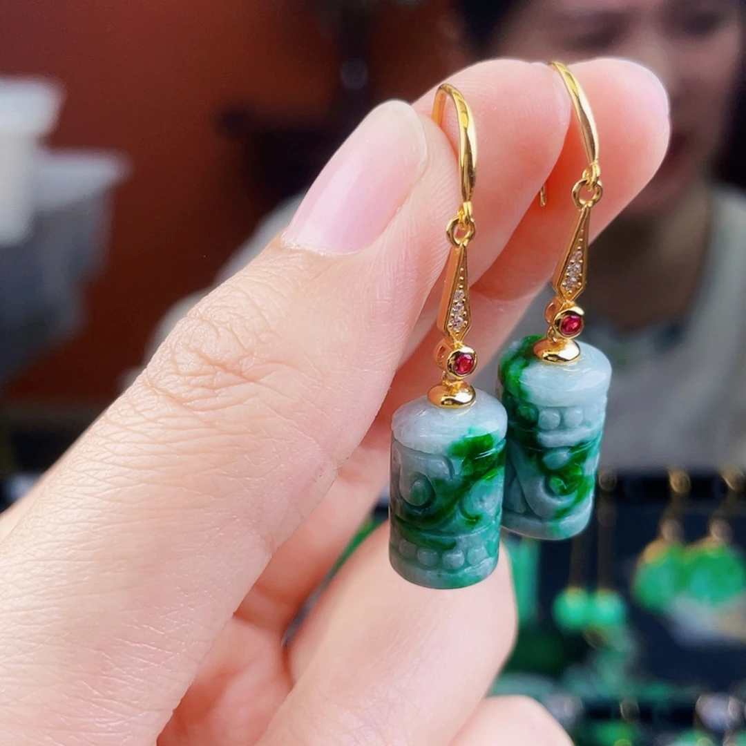 翡翠银S925镶嵌耳饰饰品