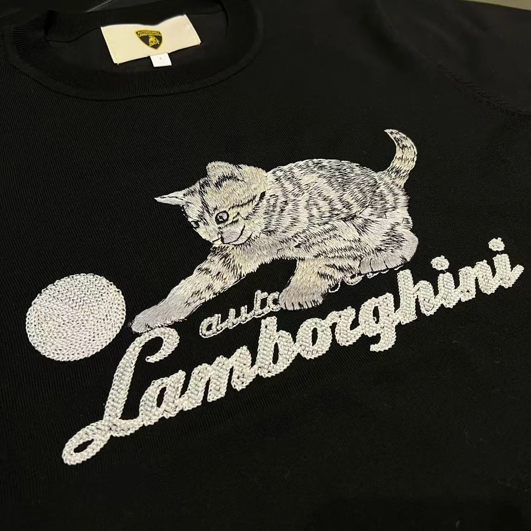 【兰博基尼】2025春夏新款重工珠变猫咪男女款短袖A6803