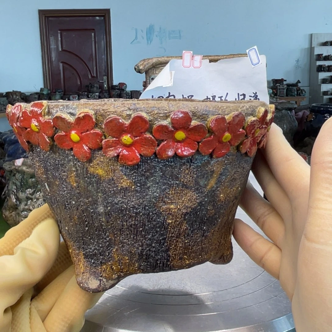 红陶粗砂陶瓷花盆