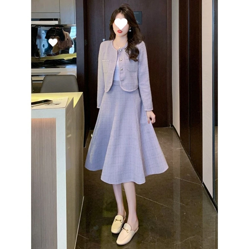 大码女装小香风上衣半身裙套装秋季2025新款胖mm气质高级感两件套