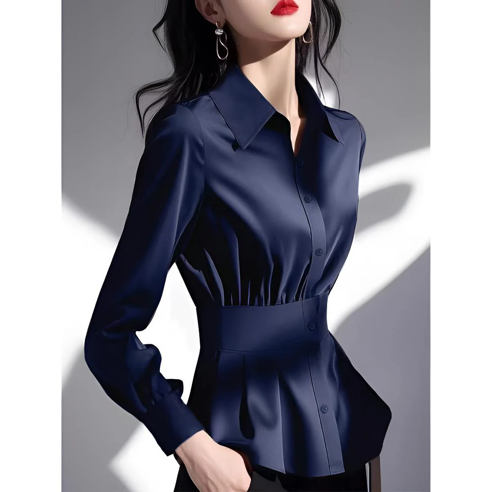 蓝色春季欧货洋气高端别致小众轻奢高级感减龄漂亮超火衬衫