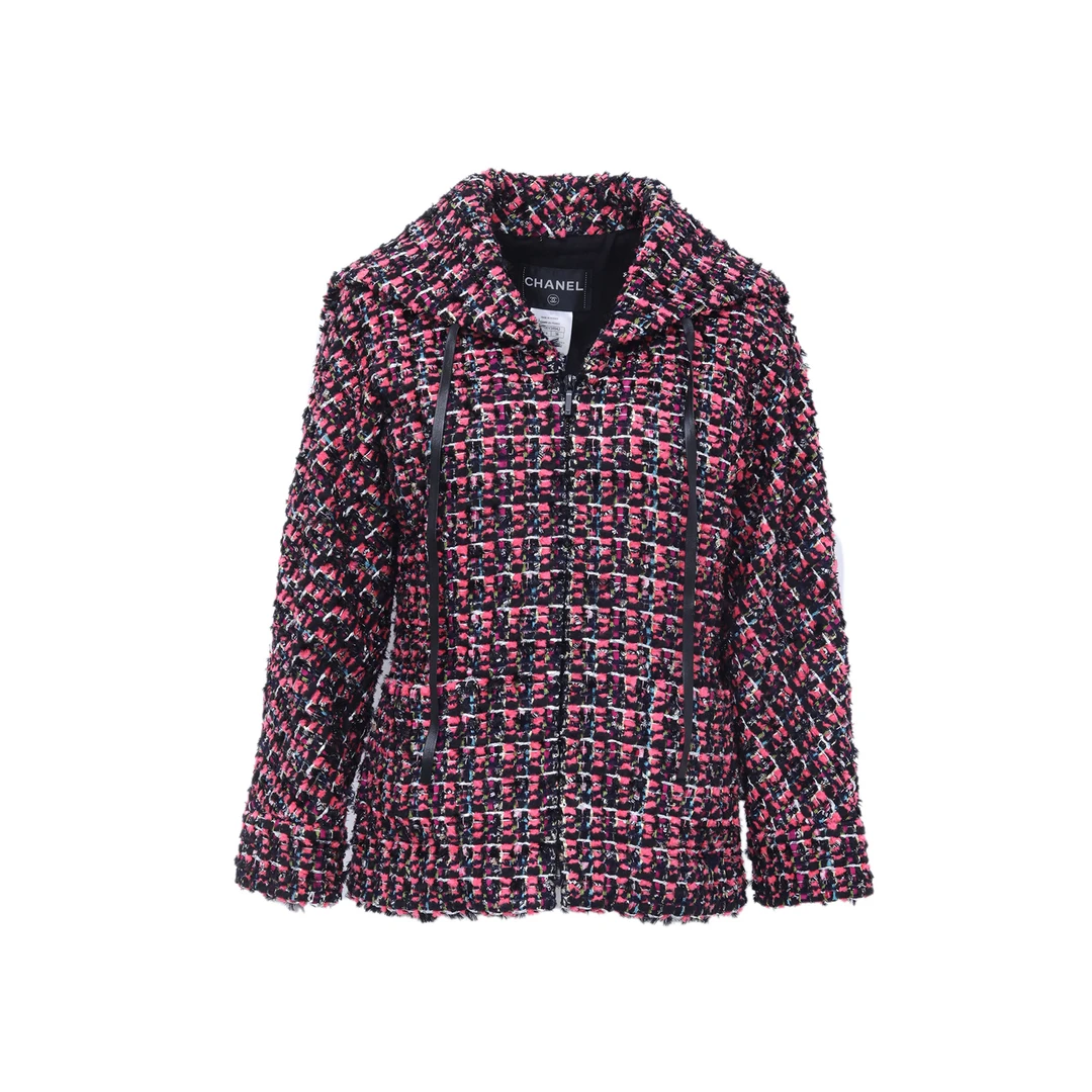 95新 Chanel/香奈儿 小花Jerry活动编织毛呢外套 玫红 常规码36码