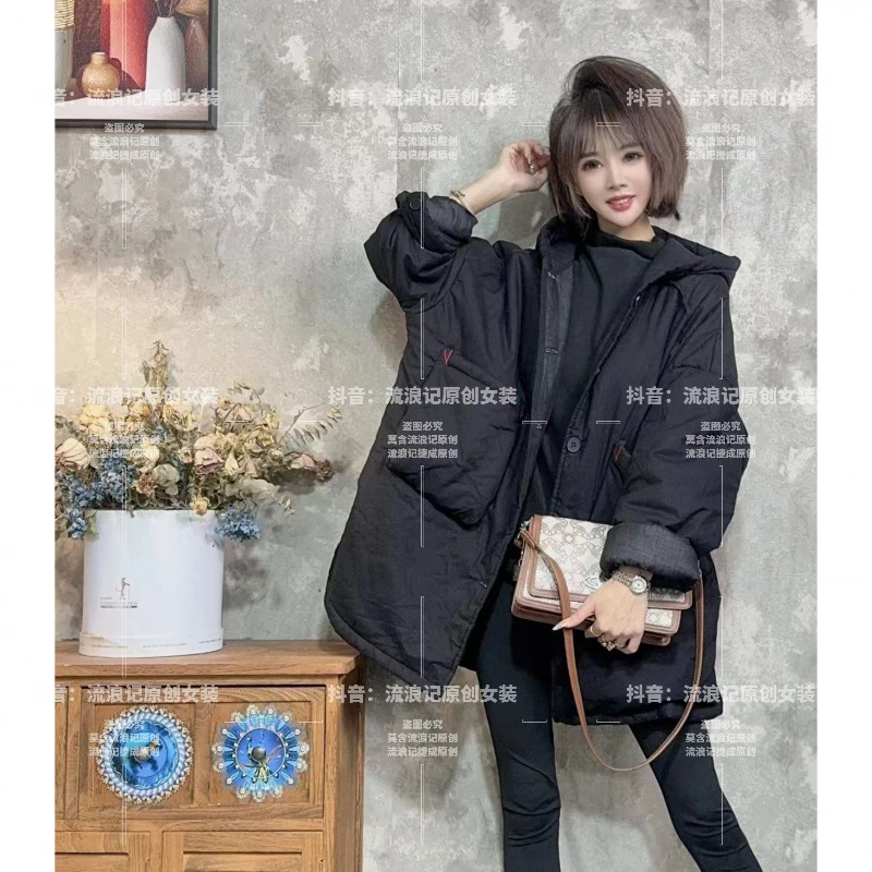 【沐木流浪记】（口袋V）时尚百搭连帽棉衣女装外套z a951