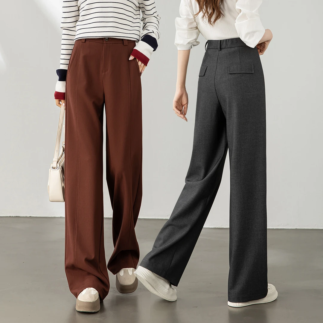 【天丝羊毛】2025秋季窄版直筒裤宽松遮肉显瘦西装阔腿长裤子女高腰