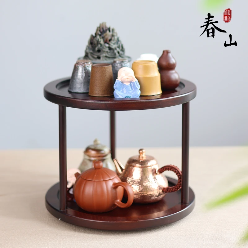 「两层春山」高山楠竹手工茶壶架家用杯架花几茶水博古茶具储物架