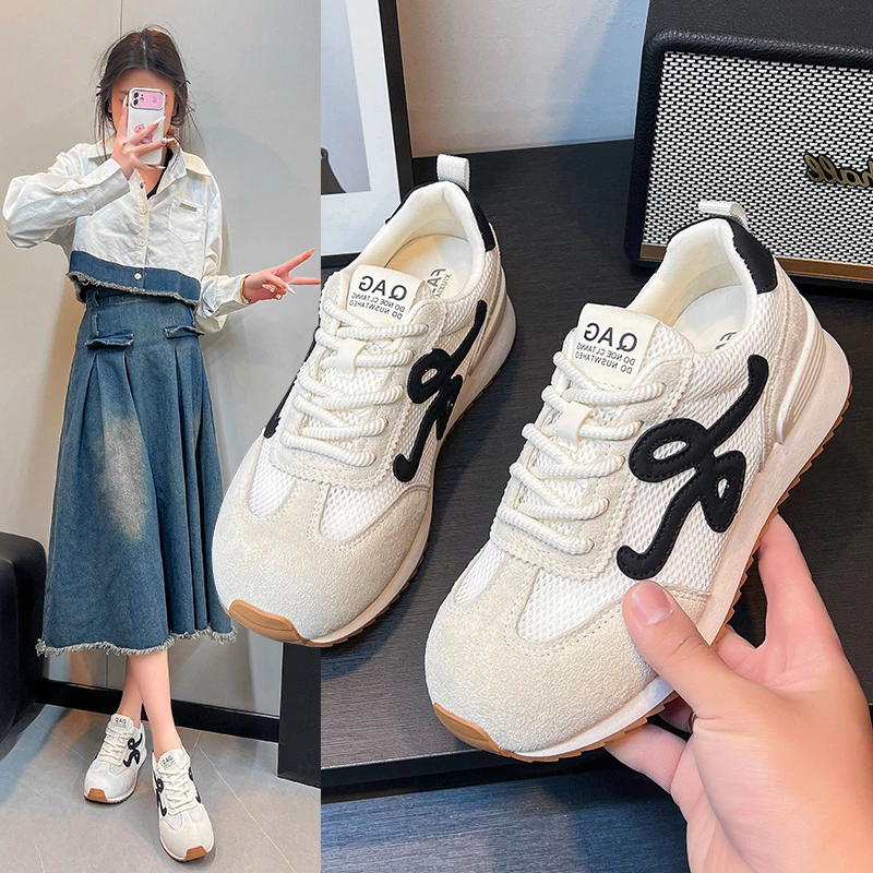 薄款网面阿甘鞋女2025年夏季新款厚底透气轻便运动鞋显脚小老爹鞋