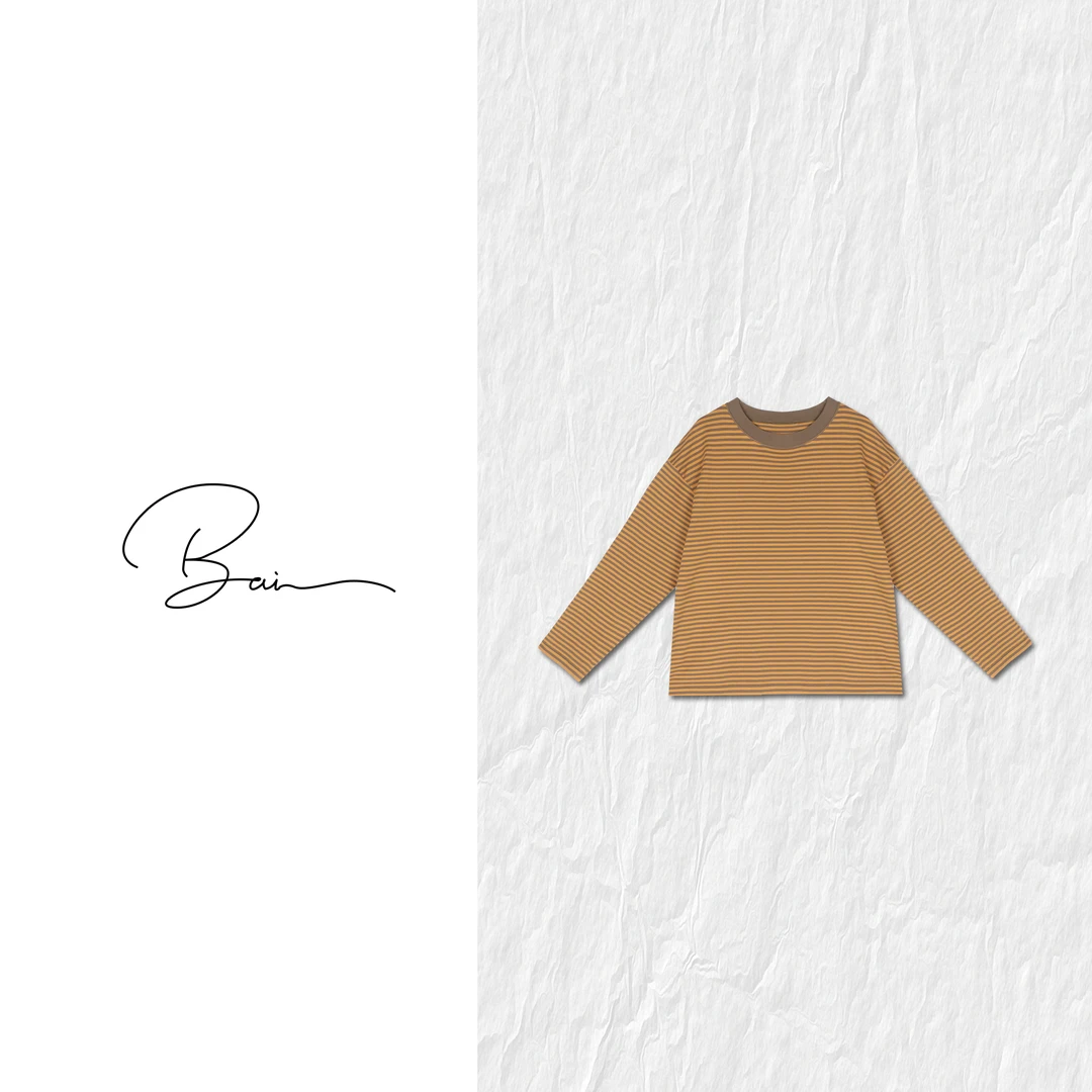 TXB 棉质高捻棉细条纹手工刺绣水洗后口袋长袖针织T恤XB-7802