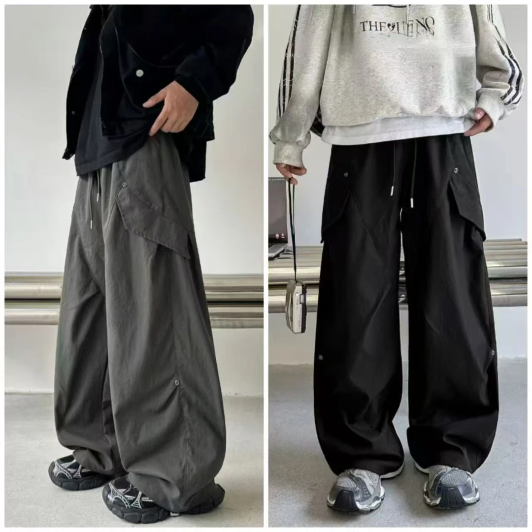 2025新款机能工装裤宽松个性时尚青少年弯刀直筒裤百搭休闲裤子男