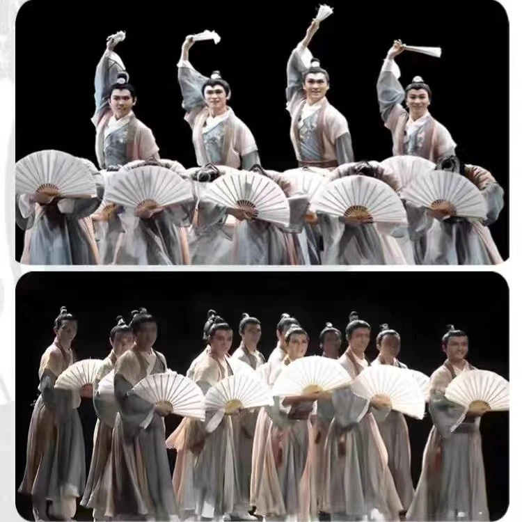 上春山纸扇书生折舞蹈扇子双面古典舞中国风民间跳舞演出专用道具