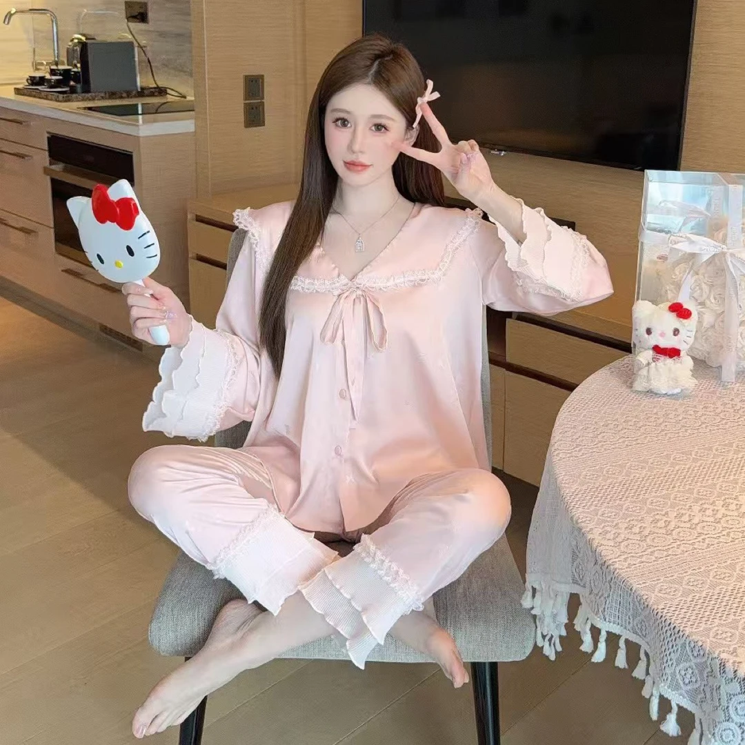 301-399春季新款蕾丝风宫廷感冰丝女家居服套装可外穿新