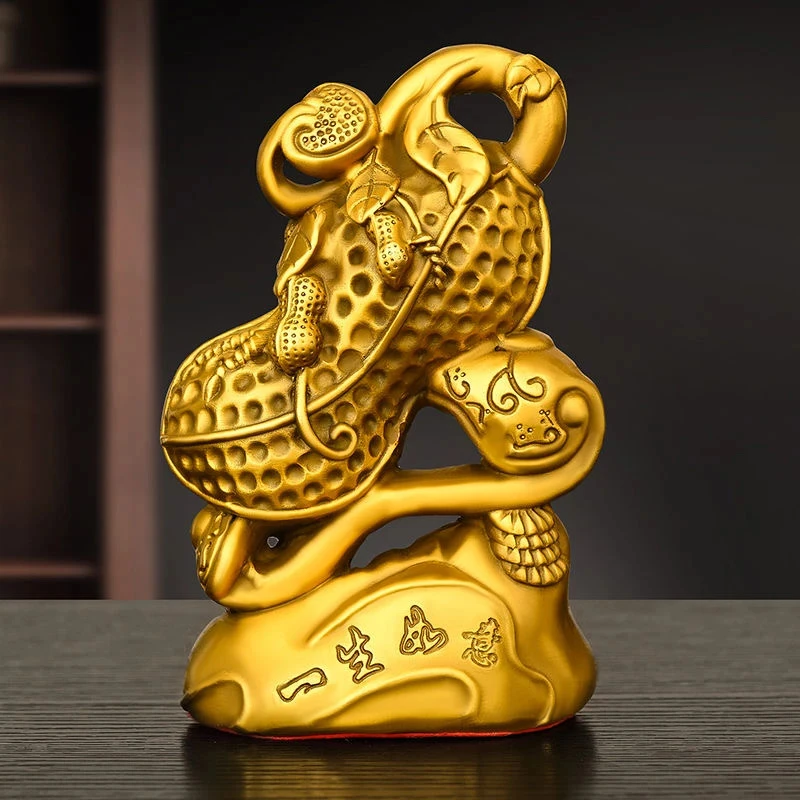 如意摆件黄铜一生如意花生如意家居办公室装饰吉祥如意Q0