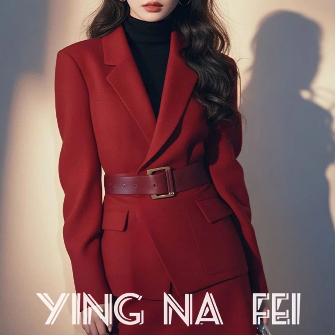 气质穿搭一整套2025春装新款又a又飒新年红色西装外套短裙两件套