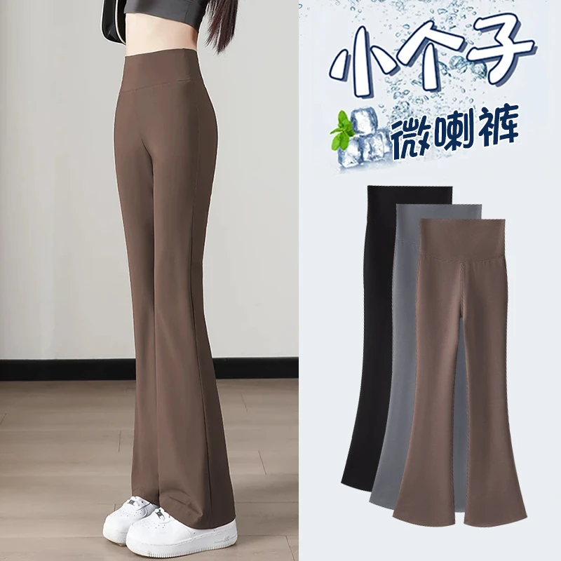 小个子咖色微喇鲨鱼裤女外穿夏季薄款高腰窄版收腹显瘦瑜伽喇叭裤