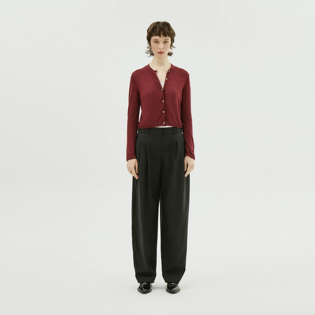 AP洛哥43061SK【落羽】 1OO羊毛轻薄打底开衫气质圆领长袖针织衫