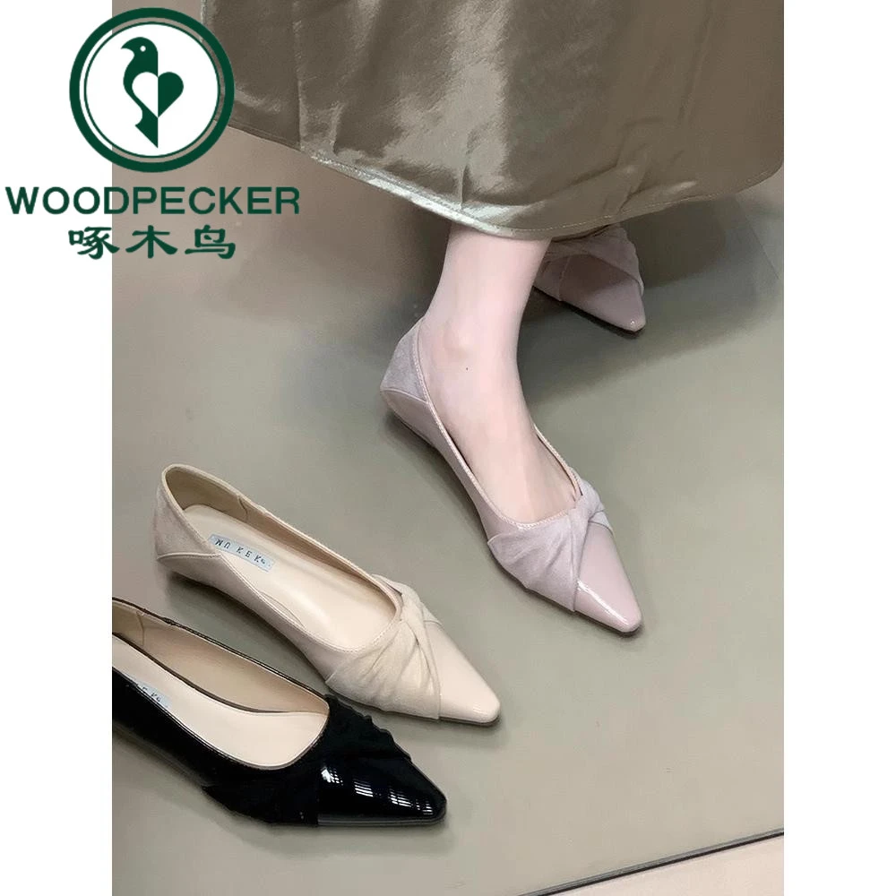 啄木鸟2025年春夏新款法式设计感气质浅口单鞋女温柔拼接通勤瓢鞋