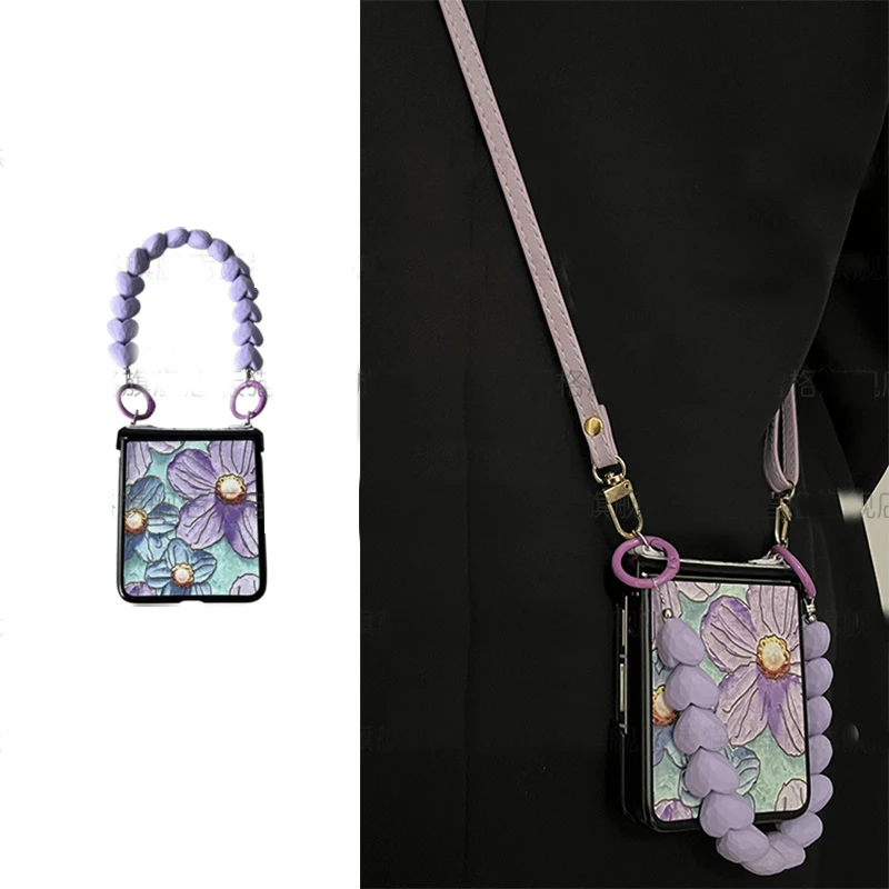 紫色油画花朵适用华为pocket2手机壳purax折叠屏p50s小米mixflip2