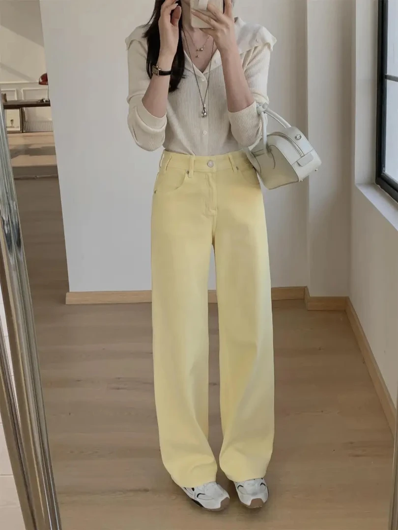 【剪标三某衣 多巴胺系列 】减龄黄 窄版显瘦百搭四面弹直筒裤