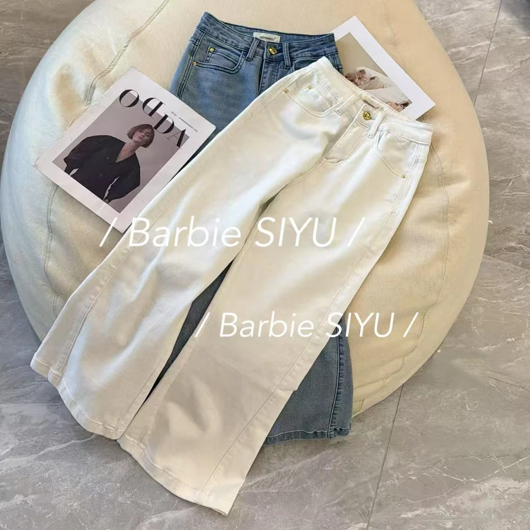 Barbie Siyu【口碑裤】26901夏季简约宽松时尚水洗微喇牛仔裤
