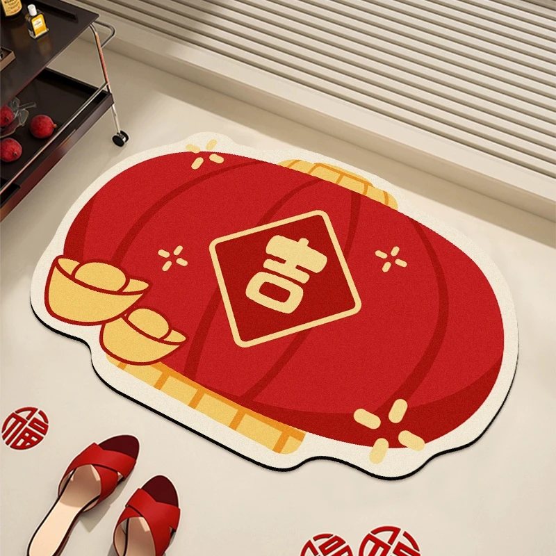 新年浴室吸水地垫家用卫生间门口速干脚垫喜庆厕所硅藻泥防滑地毯