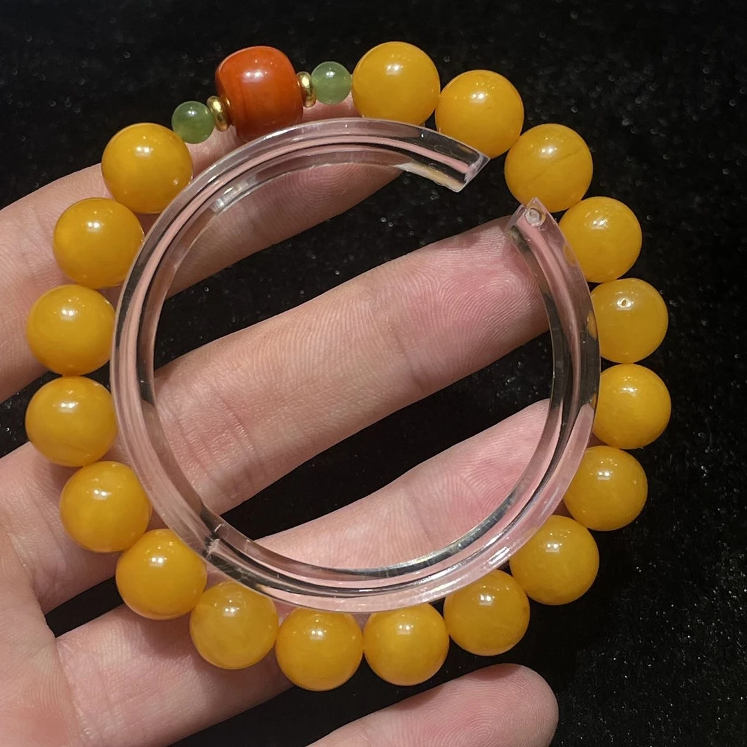 【佳哥严选】J49883-蜜蜡鸡油黄圆珠搭配单圈-9mm左右
