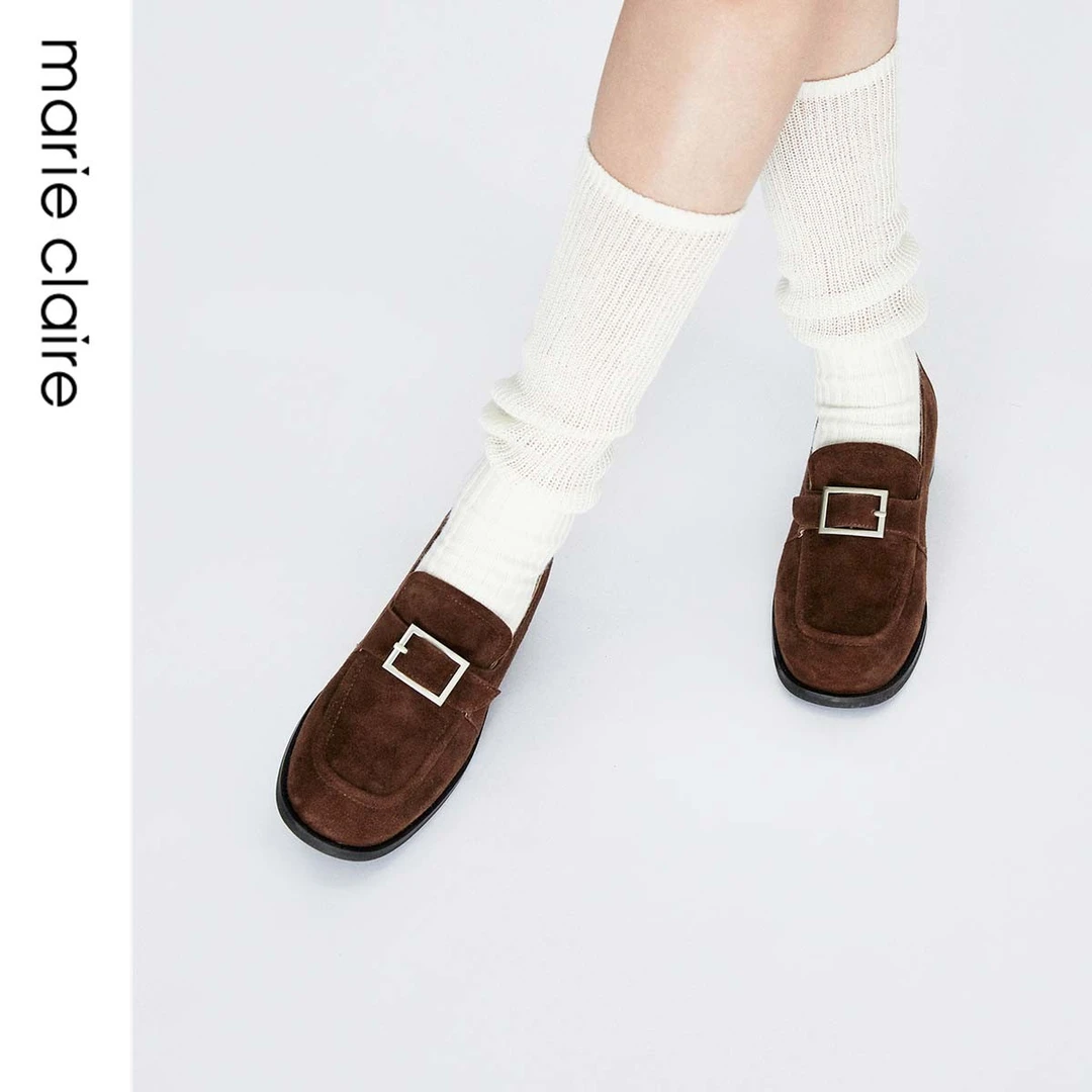 MC女鞋针扣乐福鞋新款老钱风通勤雅丹风软底marieclaire女鞋