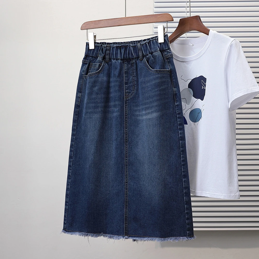 春季新款胖mm大码女装韩版复古高腰百搭显瘦开叉牛仔半身裙