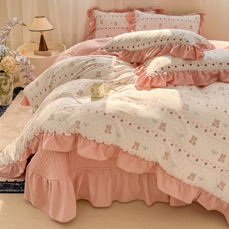 【床盖春夏四件套花边款】春夏四件套被套床盖加棉夹棉四季款床罩裙