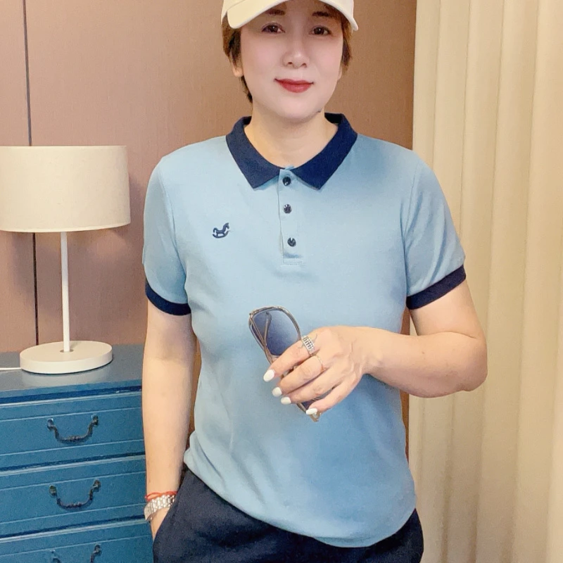 葭丽时尚Polo领刺绣小马T恤运动休闲百搭夏季修身商务翻领