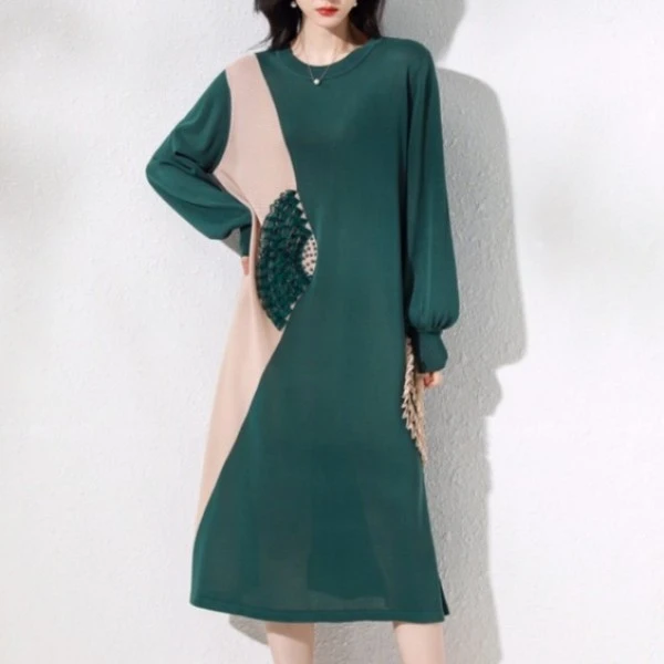 2025新款针织洋气中长款款长袖时尚春季连衣裙春装2301-121