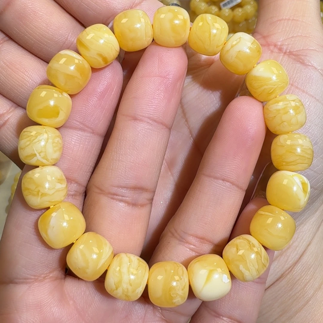 琥珀未镶嵌珠宝奇石11m焦皮同料老型花蜡手串16.8