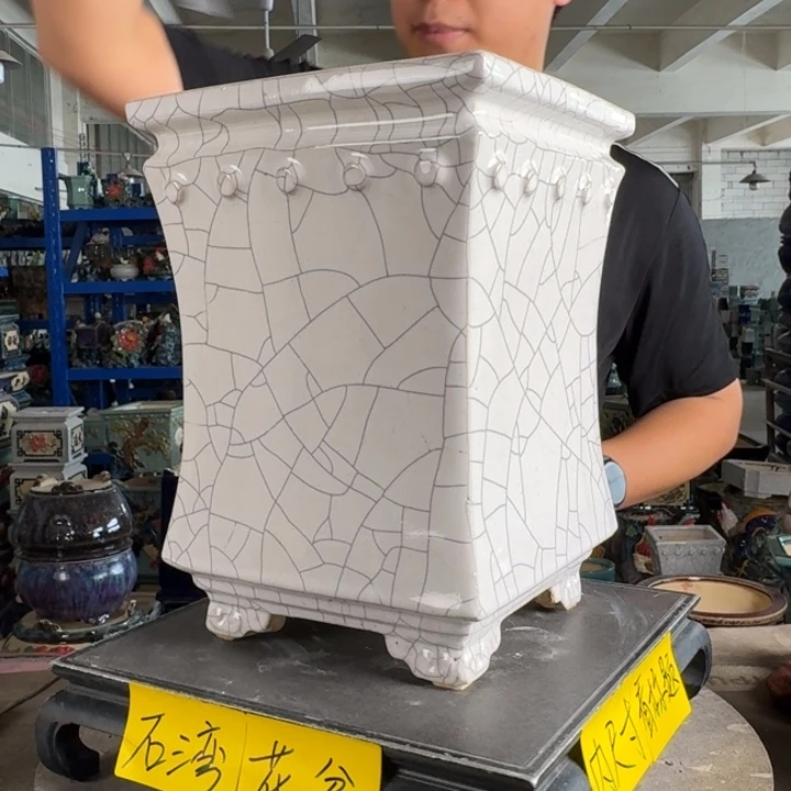 。一风堂石湾花盆 盆口高温裂修补痕迹 内18*28