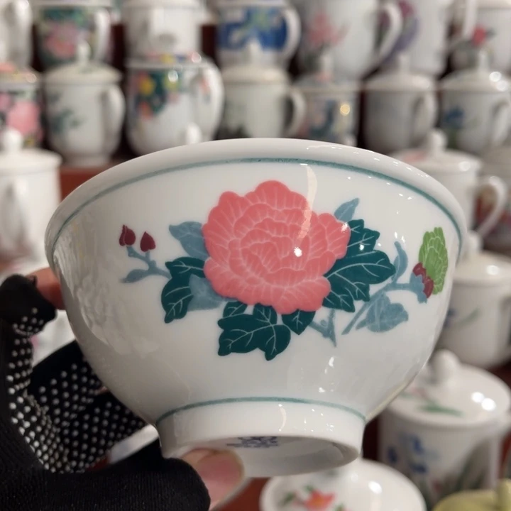 陶瓷栗*?醴陵釉下五彩群力瓷饭碗10个