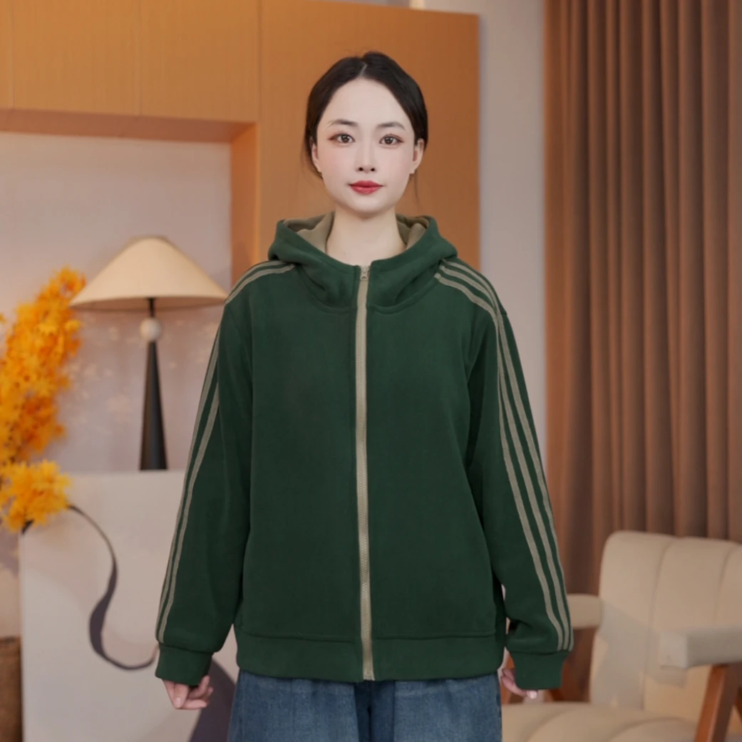 2029 秋冬新款加绒加厚连帽卫衣女双面奥粒绒宽松显瘦百搭外套女