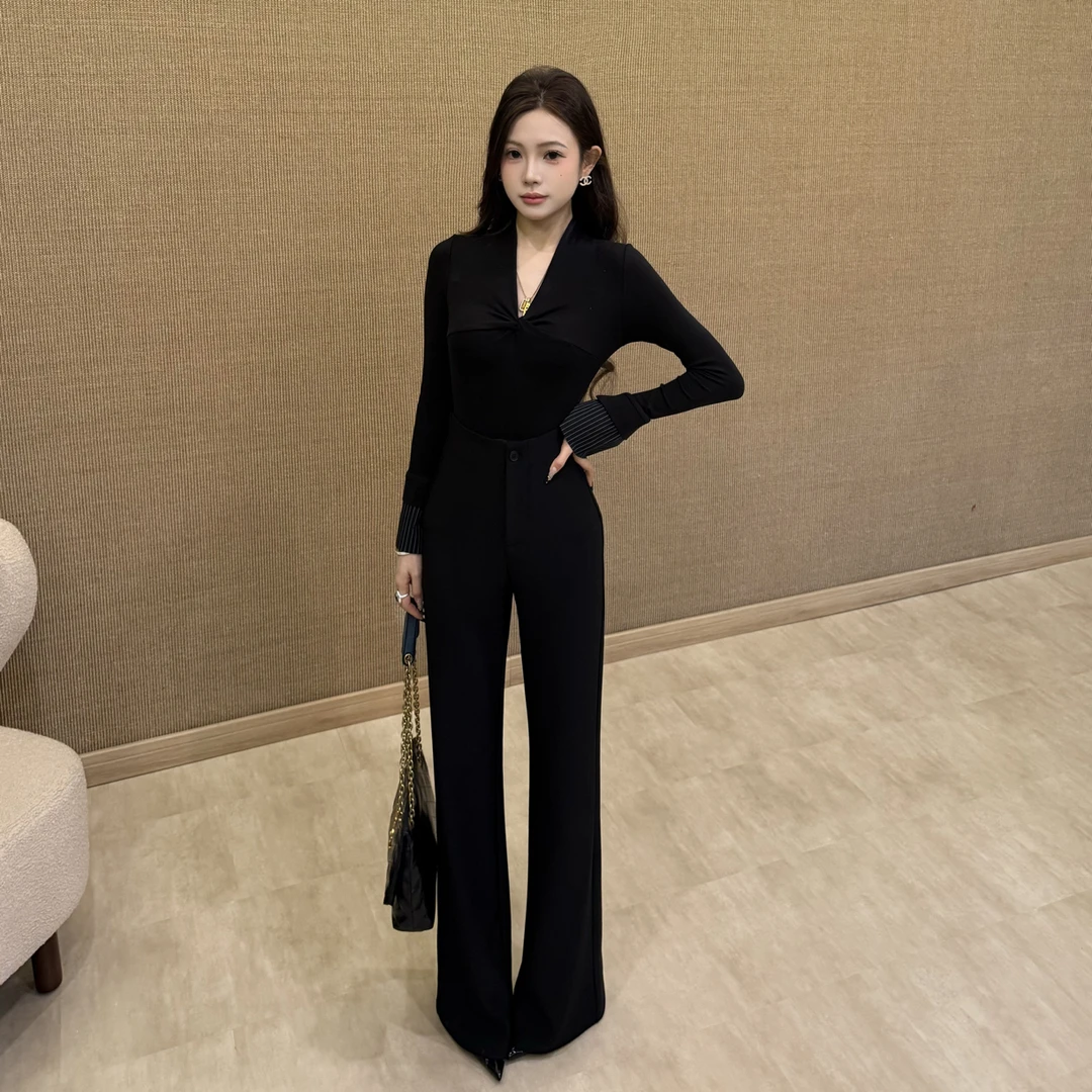 XIAOWAN新款高腰加绒直筒微喇西裤