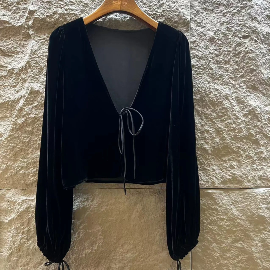 【墨枝】新款时尚优雅女神重磅真丝丝绒外套S900A235